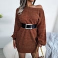 thumbnail image 6 of XEGLSBU Womens Sweater Dresses for Fall Brown Womens Boat Neck Long Batwing Sleeve Casual Loose Oversized Colored Long Sleeve Wool Dress Fall Sweater Dresses for Women 2025 Long Orange Size S, 6 of 9