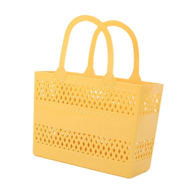 Cesta para carrito de ducha, carrito de ducha con asas, cesta de baño de drenaje, organizador de ducha para campamento, dormitorio, bolso de playa, Amarillo