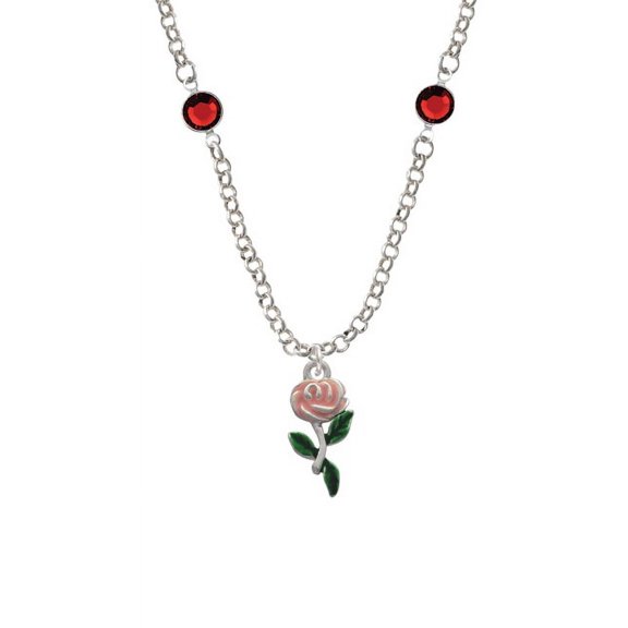 Pink Rose Flower Red Crystal Fiona Necklace