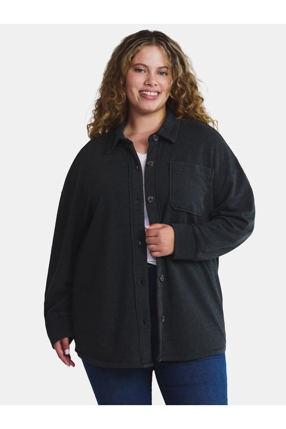 Women's Plus Knit Shacket, Sizes 0X-5X
