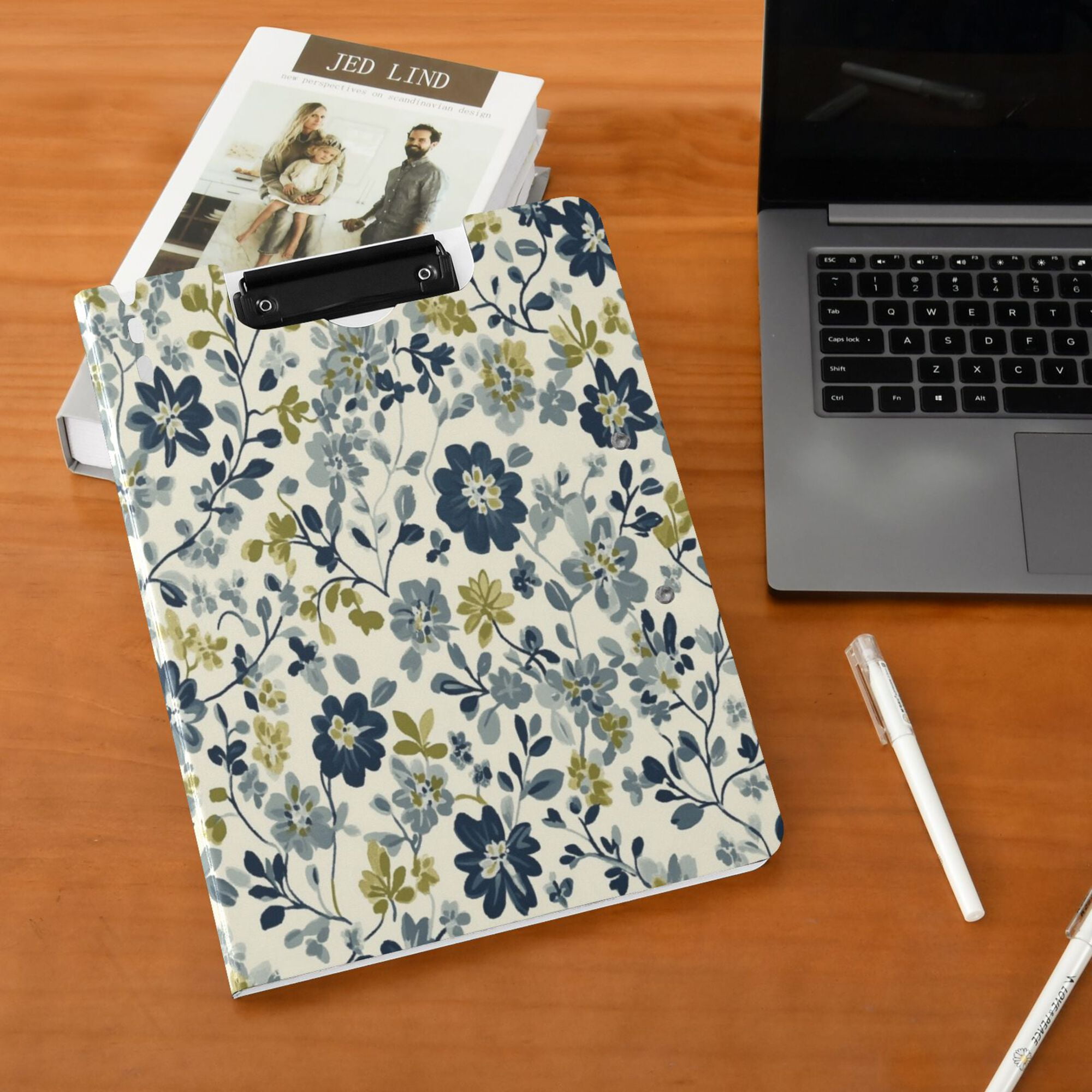 FORMRS A4 Clipboard Folder with Pen Holder Horizontal Foldable School Office Binder, Light Floral