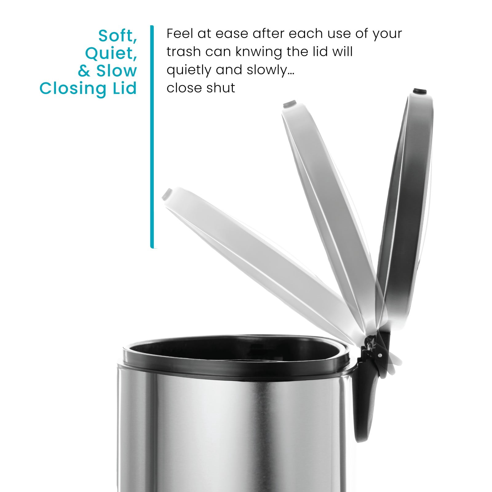 Home Zone Living 12 Gallon Semi-Round Stainless Steel Kitchen Trash Can with Step Pedal and Soft Close Lid, Silver