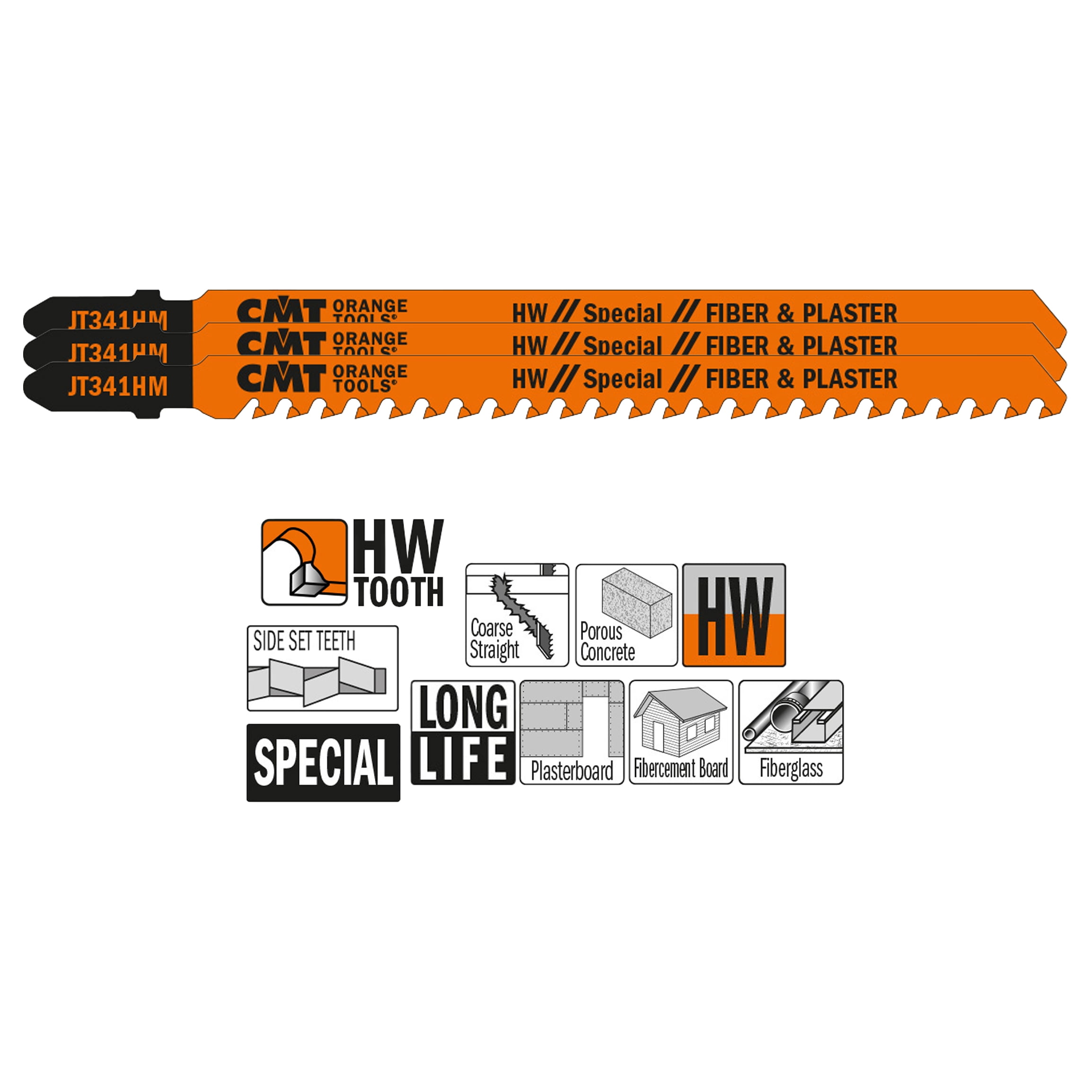 CMT JT341HM-3 3-Piece Jig Saw Blades for T-shank Jig Saws