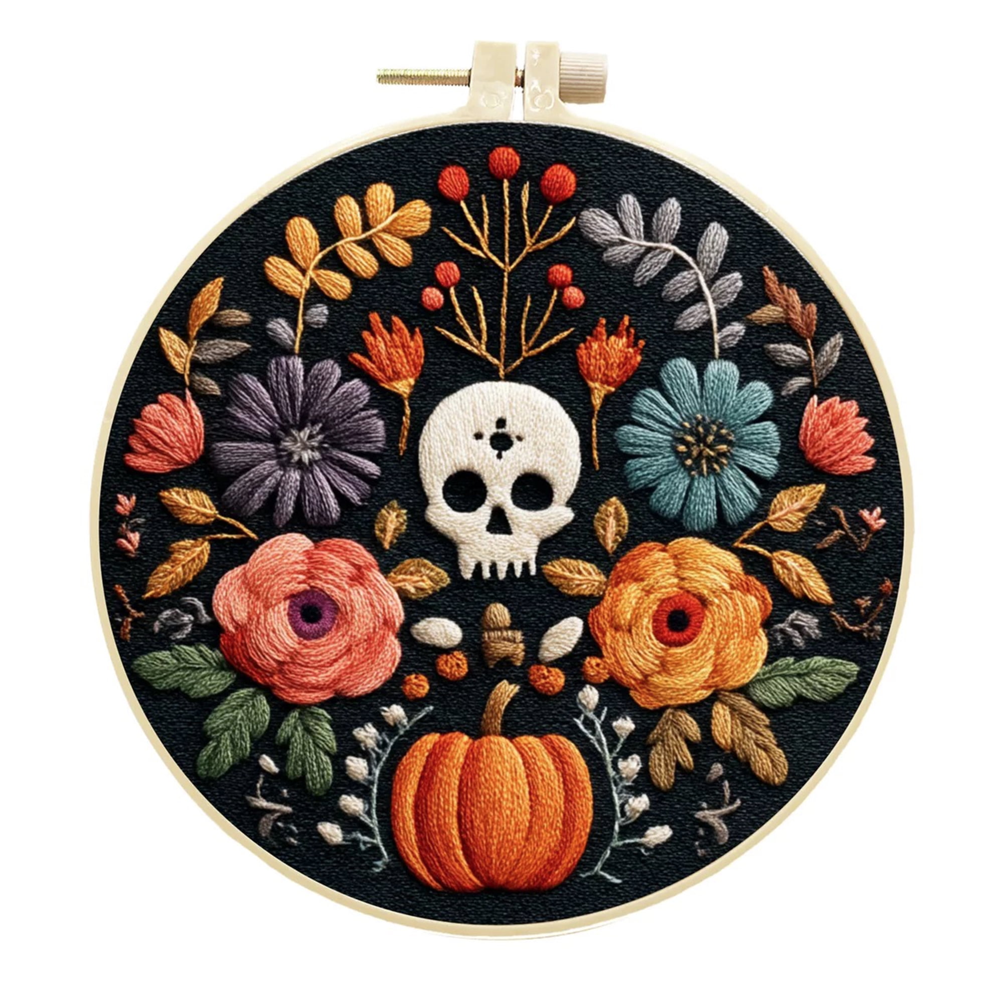 5‑Pack Mexican Floral Skull Embroidery Kits DIY Cross Stitch Set for Beginners Includes Hoops Threads Patterns Gift for Room Decor Tote or Apparel