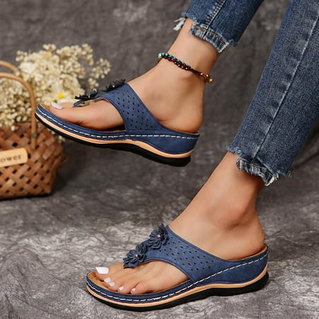 

XIAQUJ Women Summer Roman Comfy Sandals Flat Bottomed Slip on Clip Toe Flip Flops Slider T Strap Sandals with Arch Support Open Sandals for Women Blue_001 8(40)