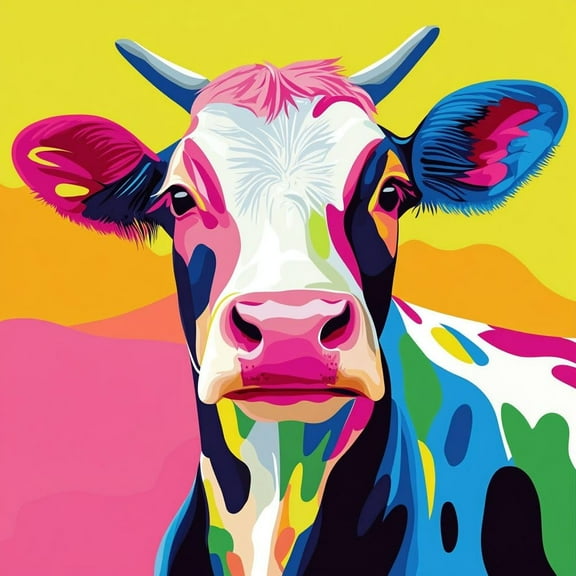Colored Dairy Cow DIY 5D Diamond Art Painting by Number Kits for Adults Paint with Full Drill Round Diamond Gems Painting Art Craft for Home Wall Decoration 13.8x13.8in