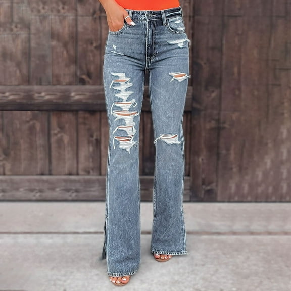 Kiplyki Fall Ladies Pants Women's Solid Color Hips Split fork Long Pants Trousers