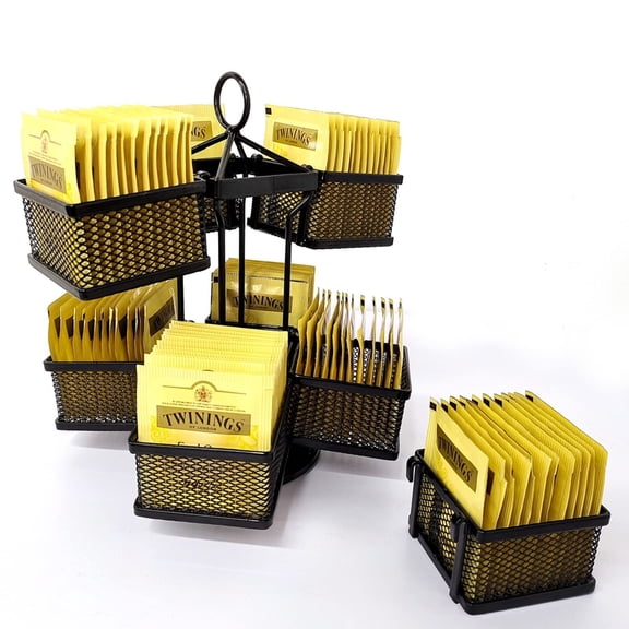 Tea Bag Organizer Coffee Holder Storage Spinning Carousel Basket Black Adjustable Tea Caddy For Kitchen Counter, Countertop, Cabinet