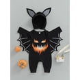 thumbnail image 2 of Seyurigaoka 2 Pcs Halloween Baby Girl Boy Rompers Set Letter/ Bat Print Bat Sleeve Jumpsuit and Hat for Newborn Toddler Kids, 2 of 9
