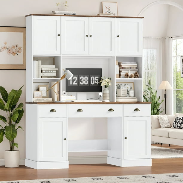 Homfa Computer Desk with Hutch, Adjustable Shelf and 3 Drawers