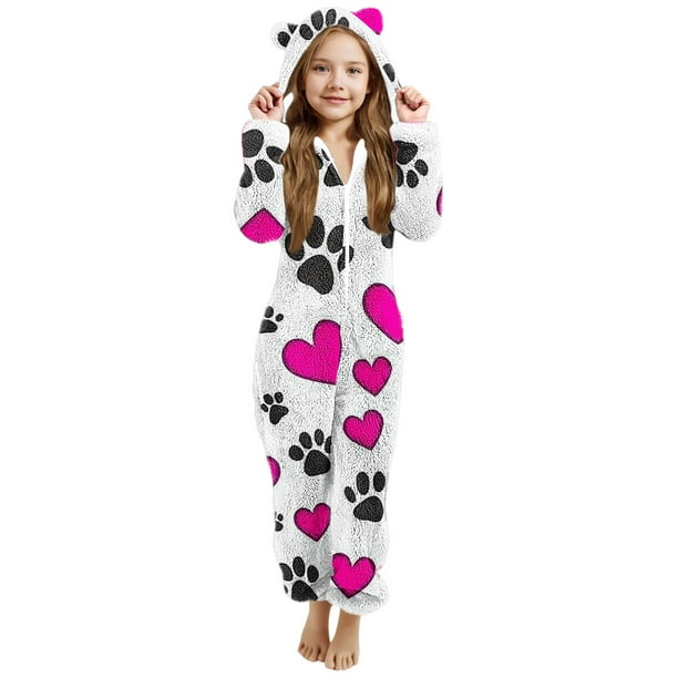 Mono de niña de manga larga con capucha y manga larga, pijama informal de invierno cálido, ropa de dormir para niña, mono de poliéster
