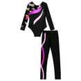 thumbnail image 5 of iiniim Kids Girls Gymnastics Dance Workout Outfits 2 Piece Long Sleeve Leotard with Leggings Full Body Unitard Black&Hot Pink 10, 5 of 7