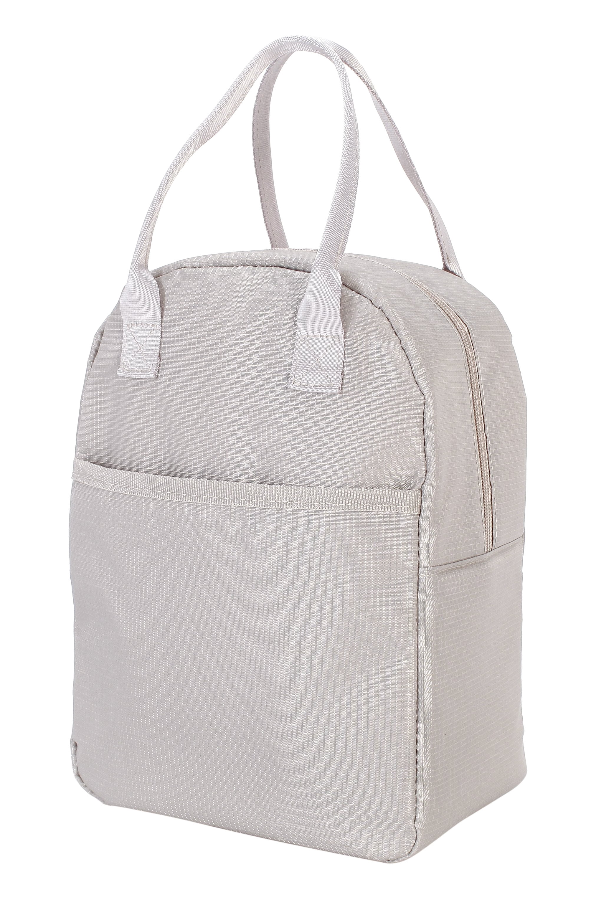 Mainstays Washed Stone Reusable Rounded Top Polyester Lunch Bag with Zippered Main Compartment and Front Pocket, Ideal Use for School, Workday Meals and Travel