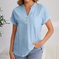 thumbnail image 3 of Gauze Shirts for Women! Comdrip 2025 Womens Fashion Tops Trendy V Neck Button Down Short Sleeve Tshirts Business Casual Basic Tee Loose Fit Short Sleeve Shirts for Women Light Blue L, 3 of 9