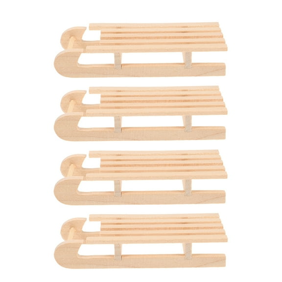 FRCOLOR  4 Pcs Wooden Sleds for Crafts Miniature Sleigh Decorations Festival Beige