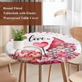 thumbnail image 4 of Valentine's Day Round Tablecloth, Fitted Table Cover with Elastic for 45"-54" Round Tables, Pink Love Gnomes Roses Romantic Table Cloth Outdoor Indoor Dinning Party Waterproof Tablecloths, 4 of 7