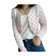 thumbnail image 1 of SAYOO Women's Crochet Cardigan, Checkerboard Plaid Pattern Single-breasted V-neck Short Sweater, S/M/L, 1 of 5