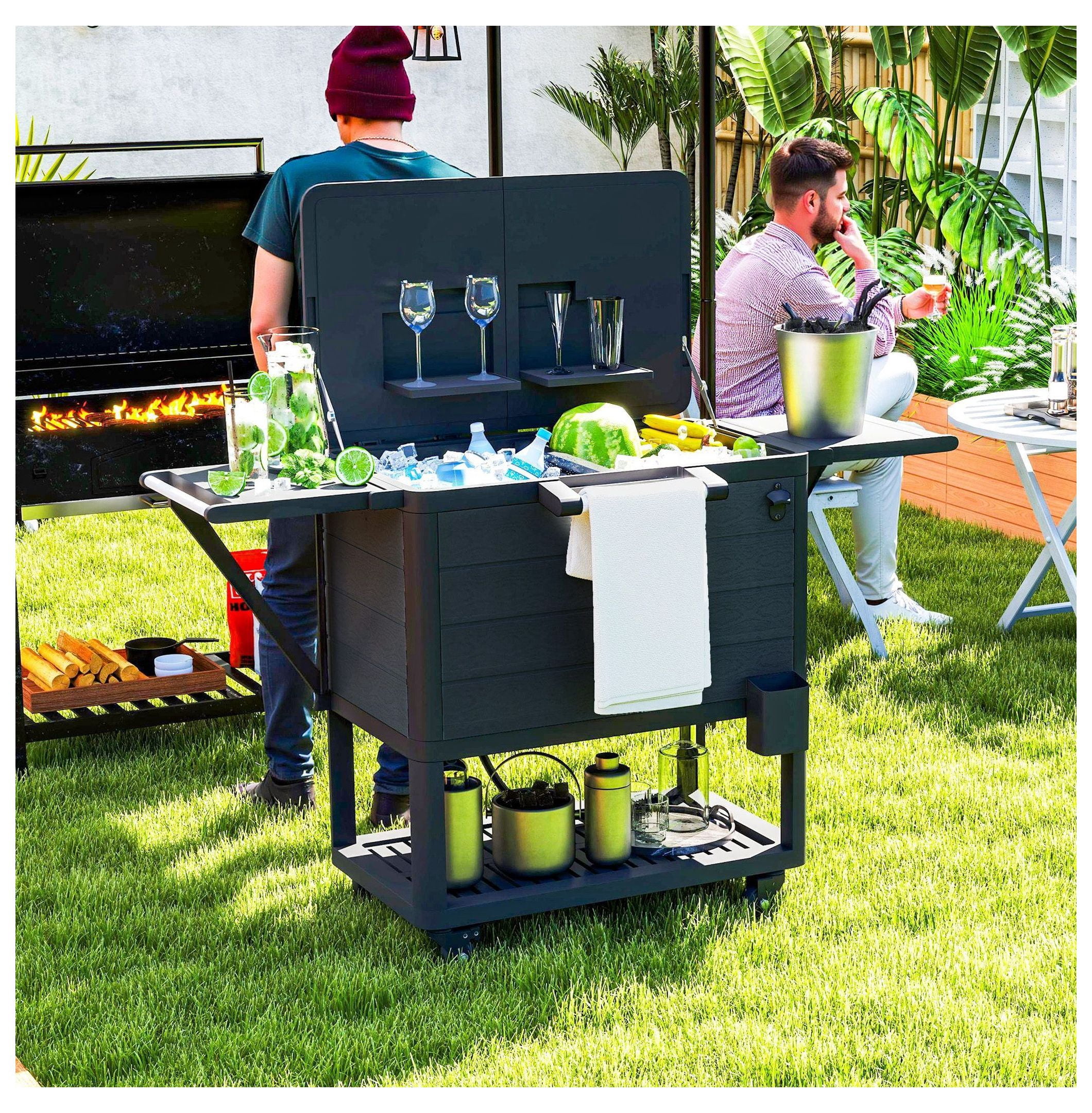 104 Quart Cooler Cart, Outdoor Rolling Ice Chest with Wheels