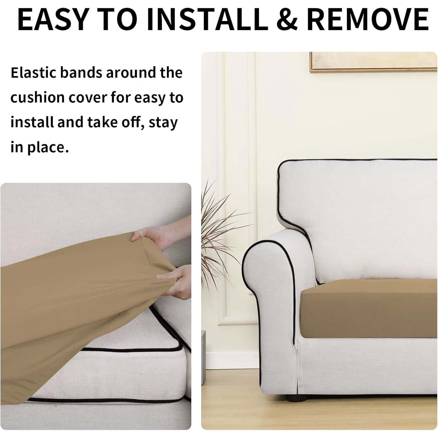 GoXteam Waterproof Couch Cushion Covers, Magic Sofa Covers Washable, Stretch Sofa Seat Cushion Slipcovers, Waterproof Couch Covers for Sofa Pets (3Pieces, Khaki)