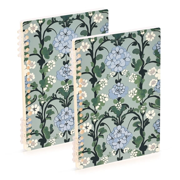 FORMRS 1-Subject Spiral Notebook 8" x 5" College Ruled 60 Refillable Sheet A5 Hard Cover, 2 Pack, Blue Blossom