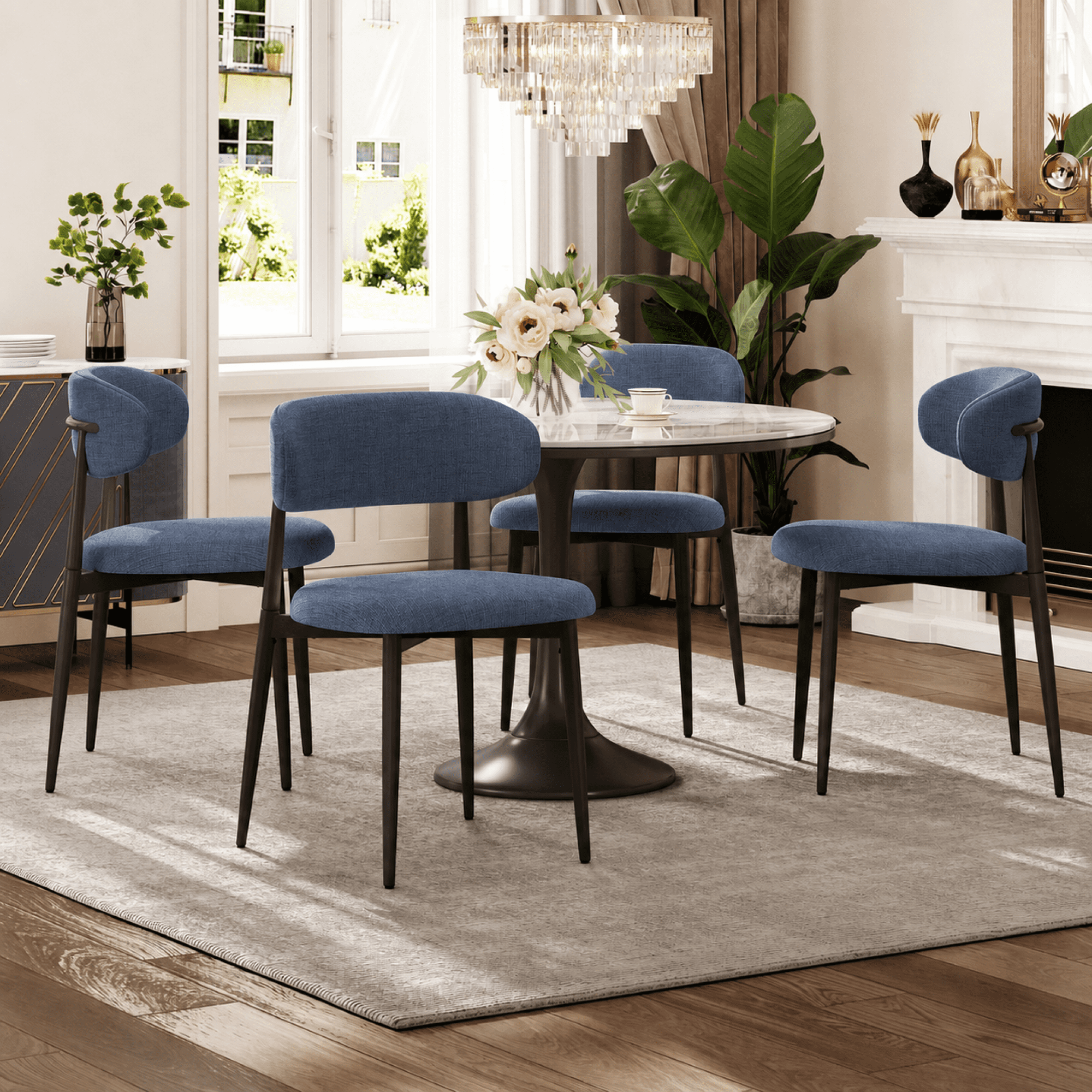 Leumius Dining Chairs Set of 2,Upholstered Dining Chairs with Curved Backrest, Modern Kitchen & Dining Room Chairs with Metal Leg for Dining Room, Restaurant,Black+Navy