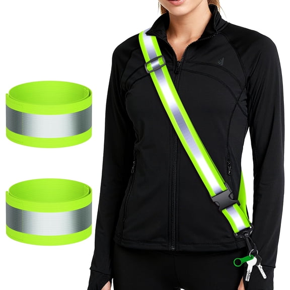 Emlimny Reflective Walking Gear at Night, High Visibility Safety Reflective Sash Belt and 2-Pack Armband Set, Adjustable Night Walking Safety Gear Night Running Safety Gear for Women Men