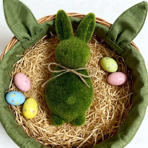Flocked Bunny Figurines, Artificial Green Moss Bunnies, Easter Bunny Topiary Decor, Perfect for Indoor Tabletop & Outdoor Garden Spring Decor