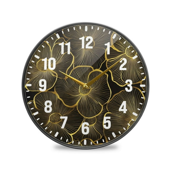 Yayeee Wall Clock Battery Operated 9.5" Silent Quartz Non-Ticking for Living Room Decor, Black Flower Pattern