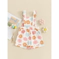 thumbnail image 4 of Bagilaanoe Little Girl Summer Jumpsuit Toddler Sleeveless Floral Print Romper Denim Overalls Shorts 6M 12M 18M 24M 3T 4T 5T 6T Kids Short Pants Summer Clothes, 4 of 7