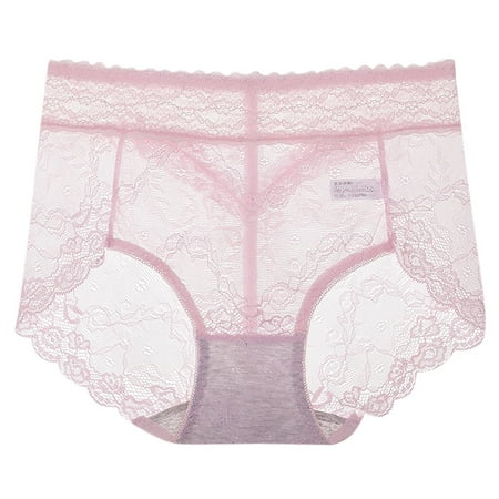 Cotton Underwear for Women Soft Women s Fashion Sexy Transparent Middle-waisted Pants Panties Thong Lace Pink XL