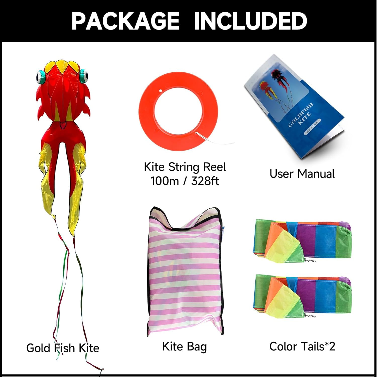 Large 43ft 3D Goldfish Frameless Soft Umbrella Kite for Adults, Easy to Fly with 330ft String for Beach and Park, Ages 12+