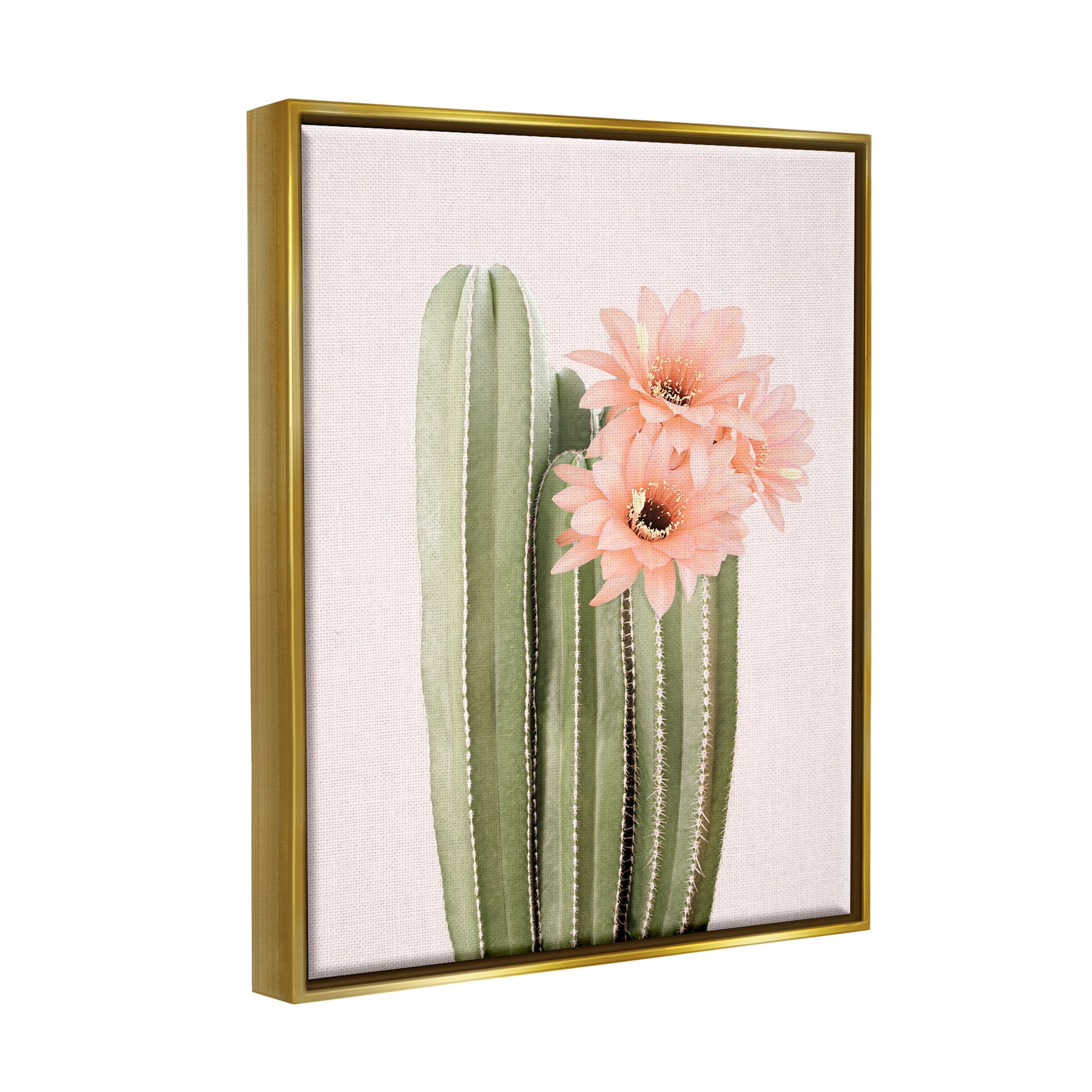 Stupell Industries Pink Flower on Cactus Botanical & Floral Painting Gold Floater Framed Art Print Wall Art, 25 x 31