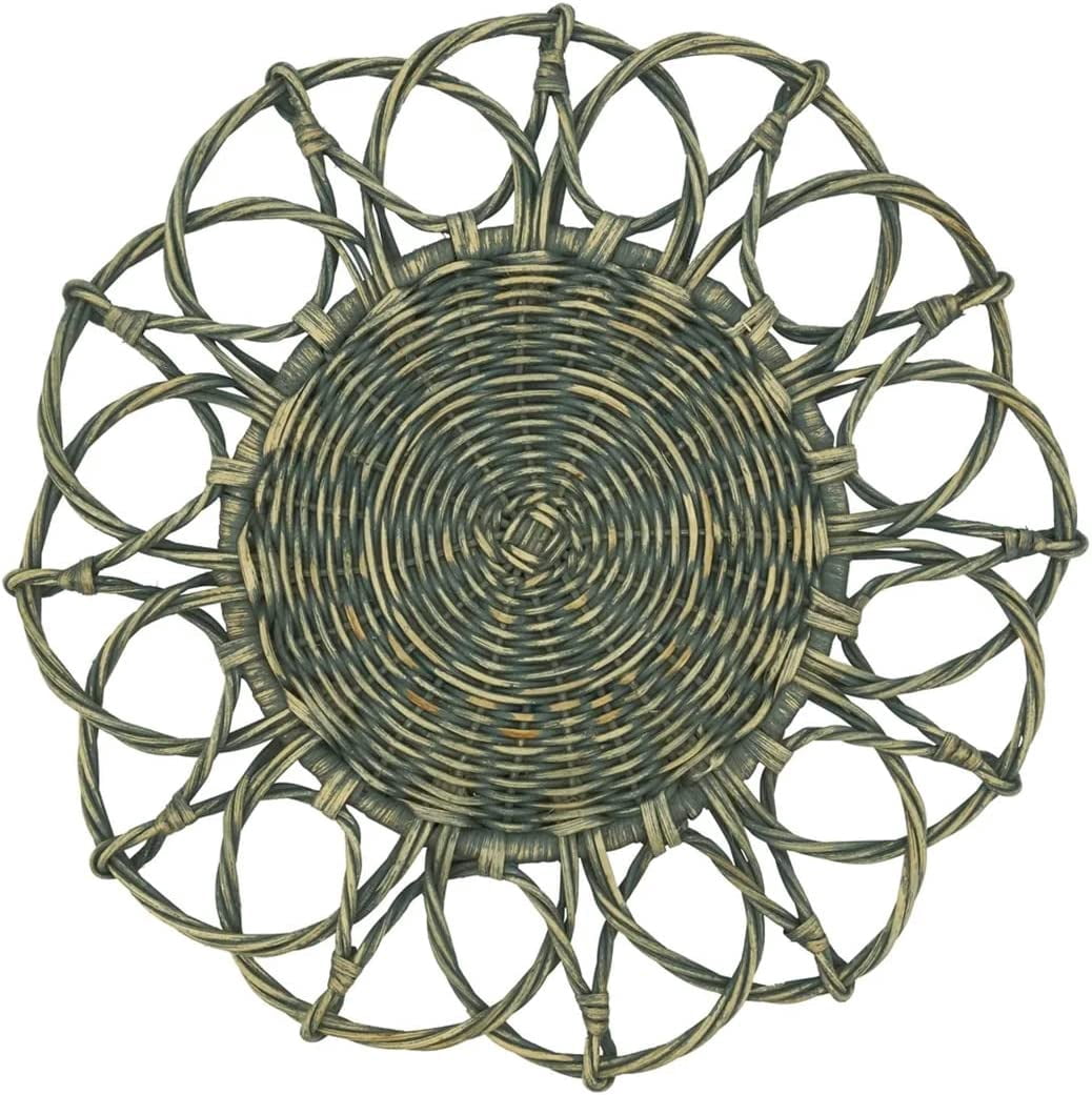 Fennco Styles Hand Twisted Rattan Placemat 15" Round, 1- Piece - Grey Boho Flower Table Mat Heat Resistant Insulation for Home, Boho Décor, Dining Table, Banquets, Special Events