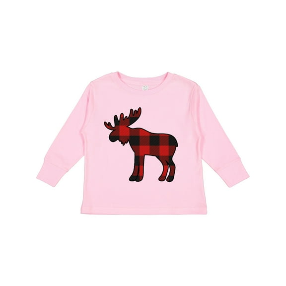 Inktastic Moose Silhouette Plaid Boys or Girls Long Sleeve Toddler T-Shirt