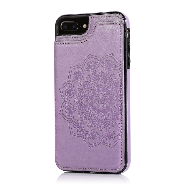 Funda para iPhone 7 Plus 8 Plus con tarjetero de piel sintética con estampado de flores de datura