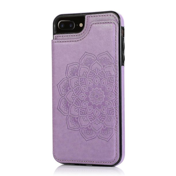 Funda para iPhone 7 Plus 8 Plus con tarjetero de piel sintética con estampado de flores de datura