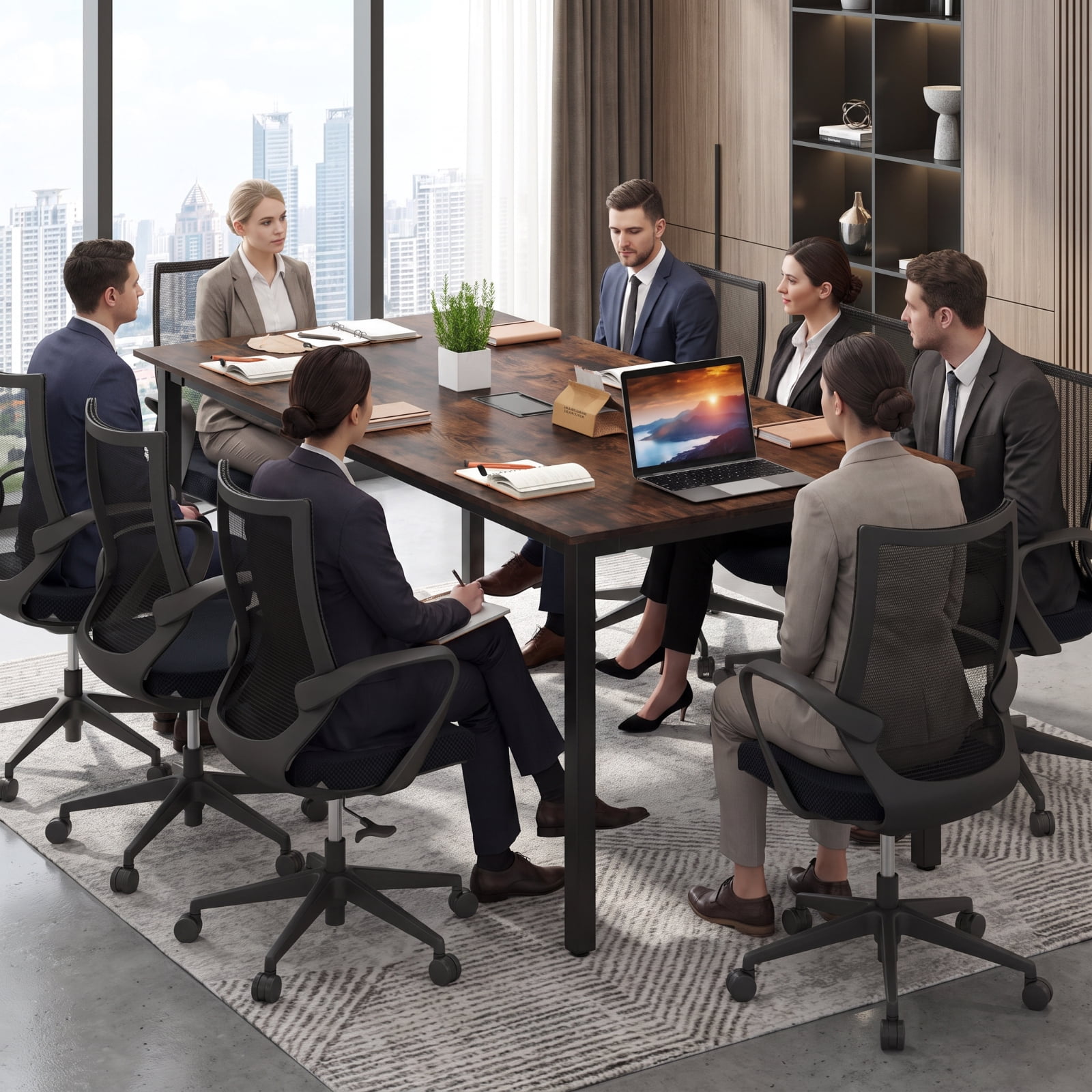 Furnibear 6 Feet Conference Room Table Large Rectangular Meeting Table Seats 8 to 10 People for Office Boardroom, Rustic Brown