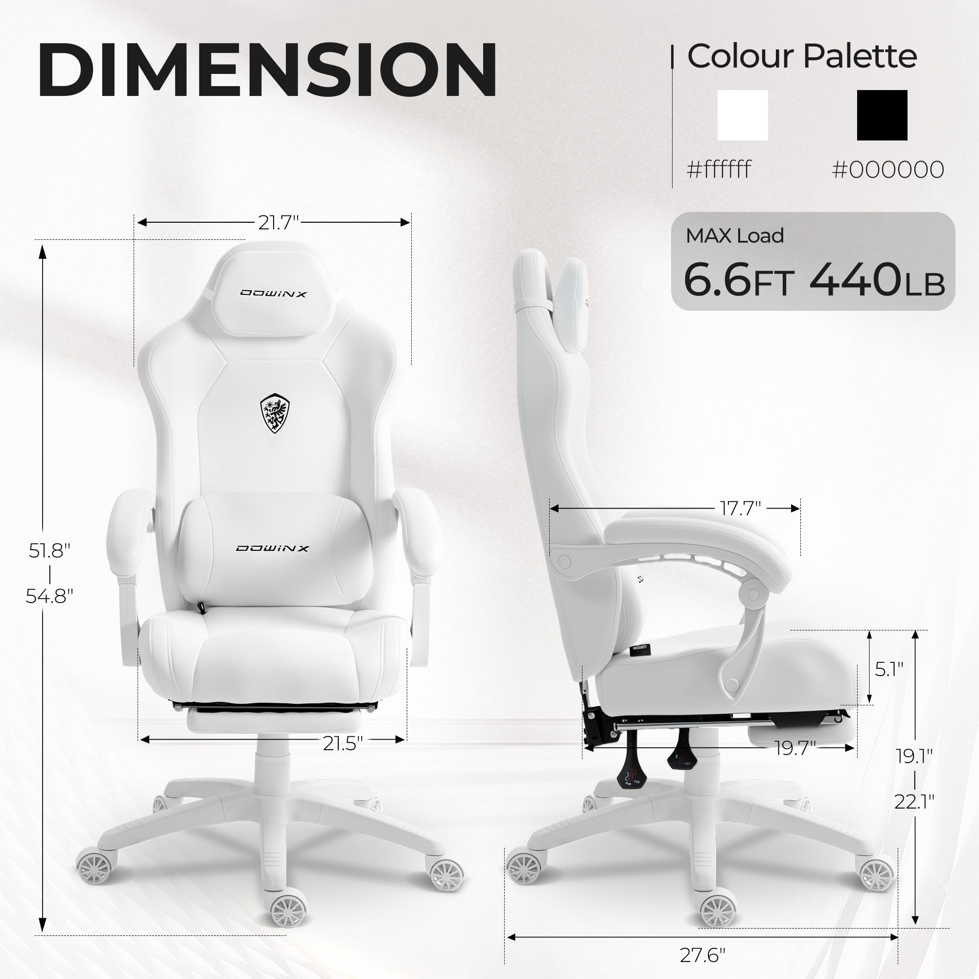 GOOSEA Big and Tall Gaming Chair with Footrest and Suede Fabric, Office Game Chair with Pocket Spring Cushion, High Back Ergonomic for Adults, 440LBS, White