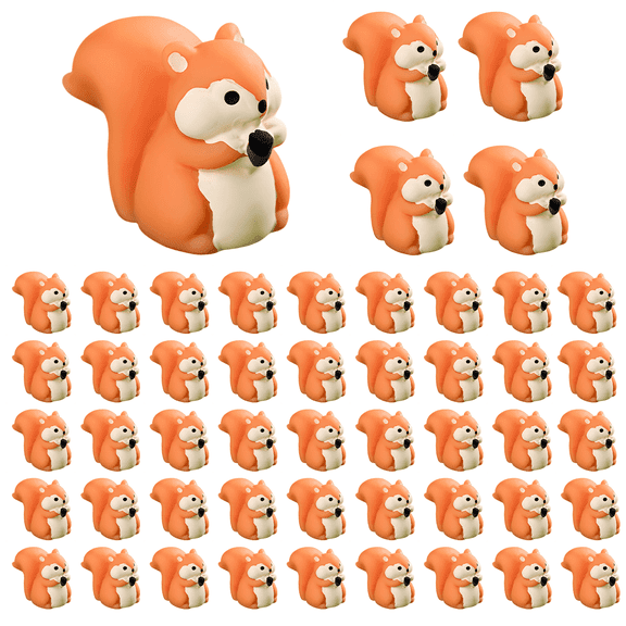 50 Pcs Mini Orange Squirrel Figurines - Realistic Resin Animal Decor | Bulk Micro Landscape Ornaments for Terrariums, Fairy Gardens, DIY Crafts & Car Dashboard