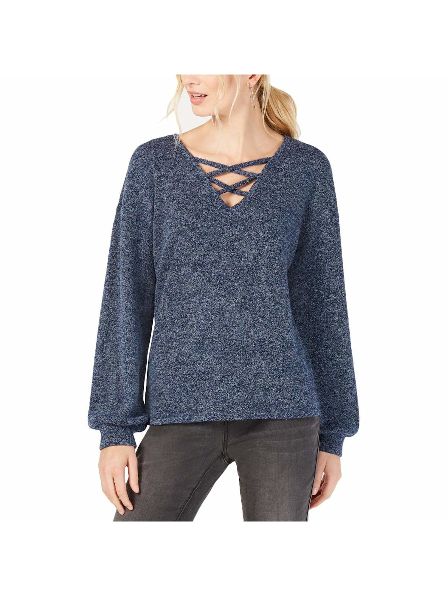 ladies navy v neck jumper