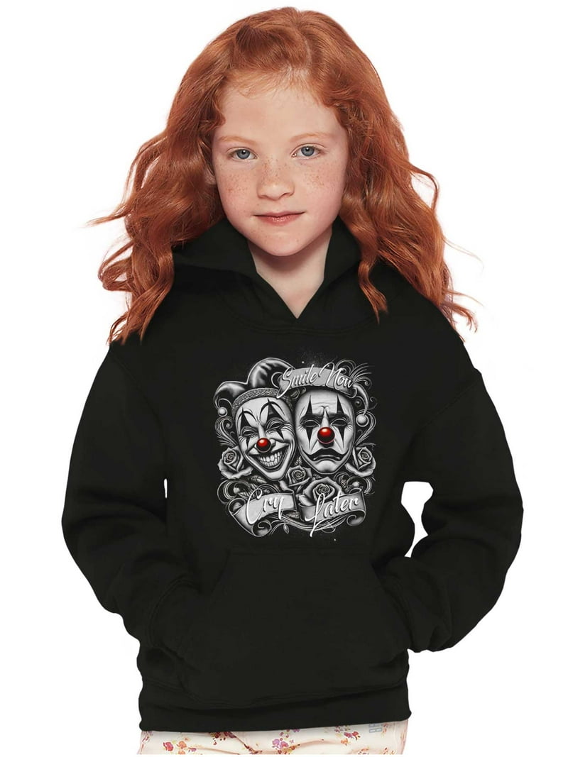 Smile Now Cry Later Clown Masks Youth Hoodie Boy Girl Teen Brisco Brands S  - Walmart.com, image size:800x1067