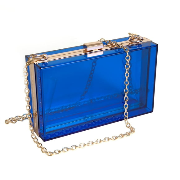 WJCD Bolso de mano transparente con caja de acrílico para mujer, bolso de noche cruzado pequeño y transparente, correa de cadena dorada aprobada por el estadio