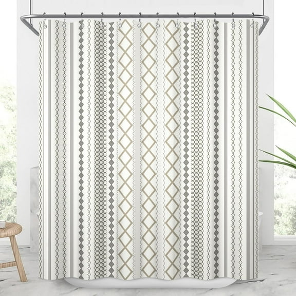 36x72 Inch Striped Patchwork Extra Long Shower Curtain Farmhouse Neutral Plaid Waffle Bath Curtain Rustic Checkered Stall Shower Curtains Set for Kids Bathroom Decor Waterproof with Hooks
