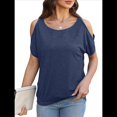thumbnail image 3 of Camisetas Holgadas de Verano con Cuello Redondo, Informales y A , con Hombros Descubiertos, Grandes para Mujer. Azul Marino XL, 3 of 8