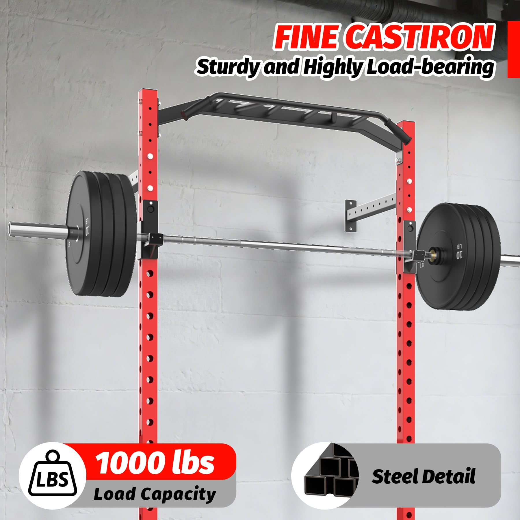 Ataucjin Wall Mounted Power Rack,Multi-Function Power Cage for Strength Training,1600LB Commercial Squat Rack for Home Gym with Multi-Grip Pull Up Bar,J-Cups & Landmine Attachment for Home and Garage