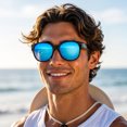 thumbnail image 5 of Big Round Sunglasses Men Women Oversized Blue Tinted Lens Frame UV Protection Transparent Champagne Shades for Travel Driving Outdoor, 5 of 6