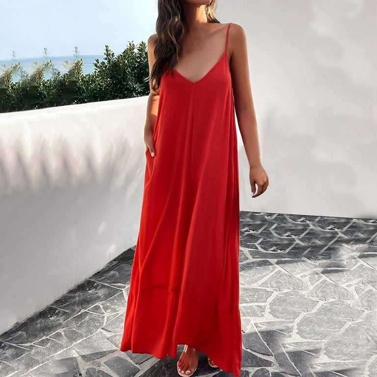 Wo-Fusoul Women's New Elegant V-Neck Sleeveless Camisole Dress, Solid Color  Casual Wear - Walmart.com