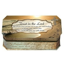 Trust in the Lord Footprints in the Sand Design Jewelry Music Box - Plays Song How Great Thou Art