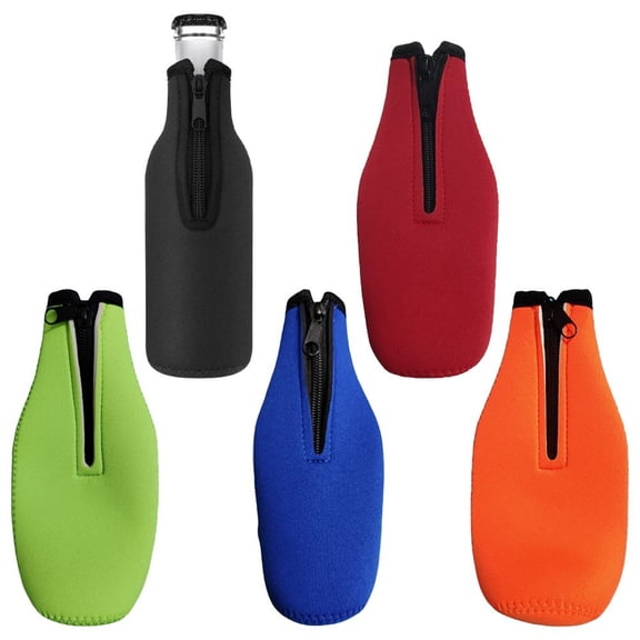 Vjnyvs Beer Bottle Cooler, 5Pack 12 Oz Insulated Neoprene Collapsible Zipper Bottle Sleeve Case Carry Case for Keeping Your Beverage Beer Soft Drink Chilled Water for a Extended Period of Time