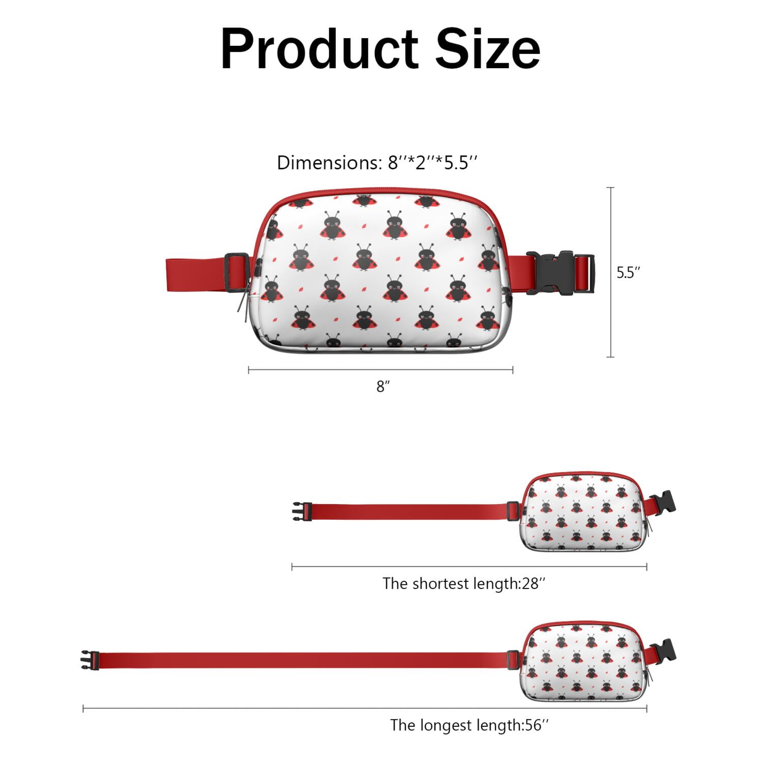 Garden Ladybird Fanny Pack – Cute Cartoon Red Ladybug Waist Bag for Women with Nature Insect Print and Polka Dot Style